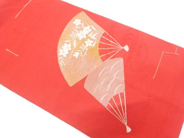 JAPANESE KIMONO / UNUSED NAGOYA OBI FOR SUMMER / BELLFLOWER & FOLDING FAN 